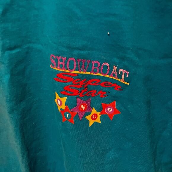 Vintage Showboat Super Star Bingo Las Vegas Casino Tee XL Turquoise Retro - Picture 3 of 12